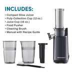 Elite Gourmet Masticating Juicer Machines, 12-inch Juicer, Masticating Cold Press Juicer Machines, Juicer for Vegetables and Fruits, Easy to Clean Juicer, Charcoal Grey