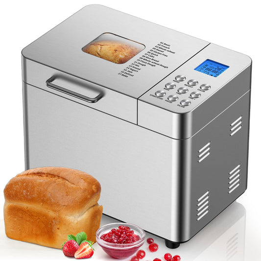 2LB Bread Maker Machine, OSIPOTO 17 in 1 Automatic Stainless Steel Bread Machine, Non-stick, Beginner-Friendly Controls, 15 Hour Timer, Easy to Clean Low Noise, High Success Rate for Homemade Bread