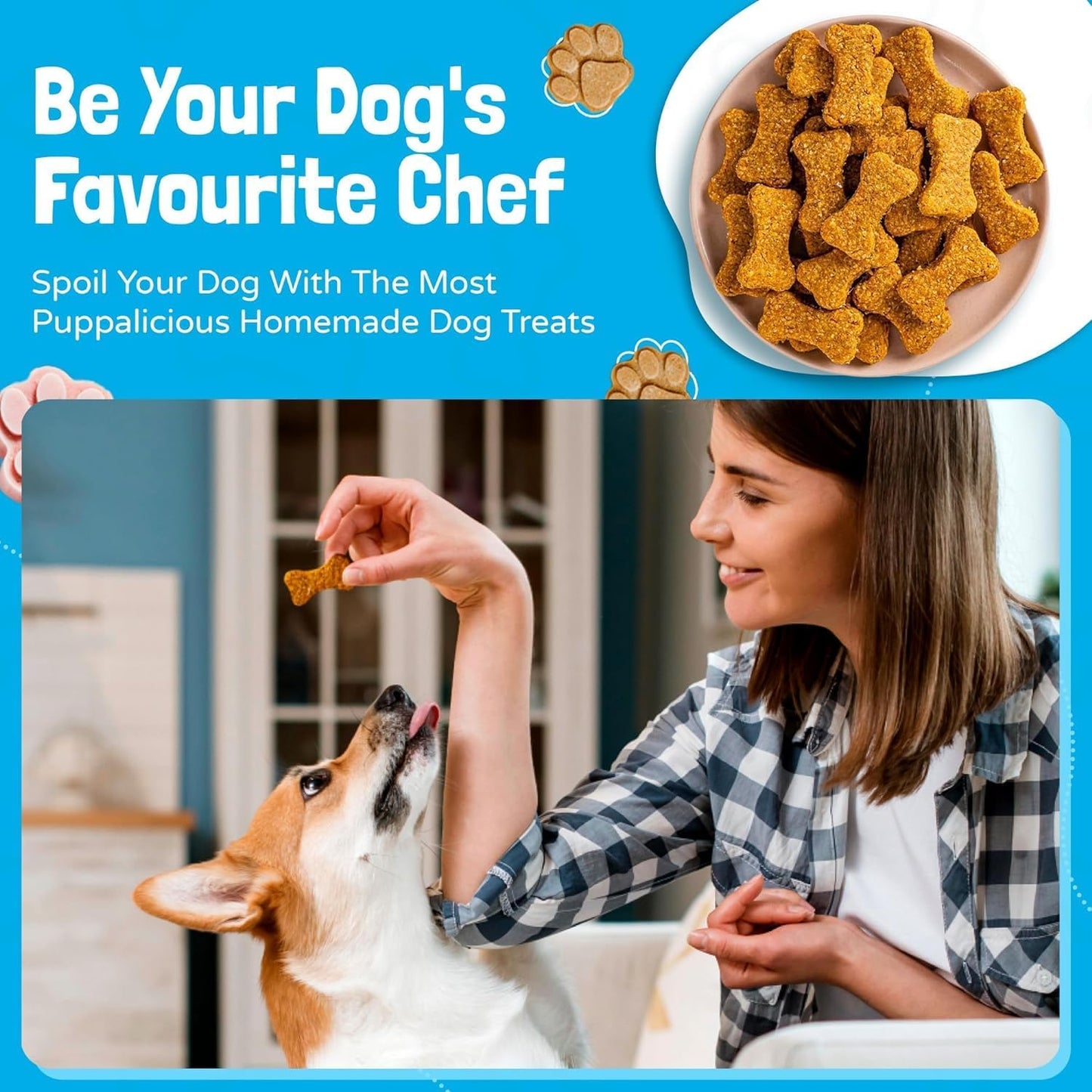 Homemade Dog Treats Set Silicone Molds Cookie Cutters with Healthy Vet Approved Recipes, Puppy Treats with Paws & Bones Food Grade Silicone Trays and for Candy and Dog Ice Cubs