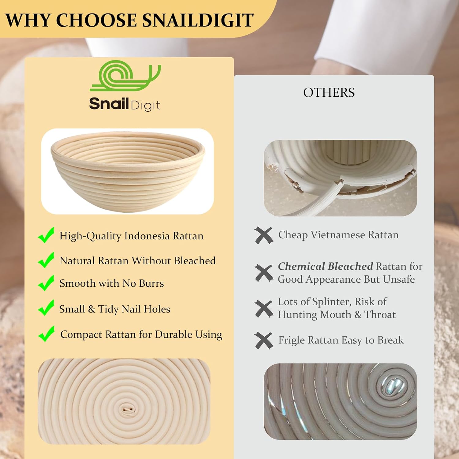 Banneton Bread Proofing Basket Set of 2: 9 Inch Round Sourdough Proofing Bowls for Artisan Bread Making for Professionals and Home Bakers