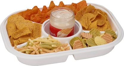 Buddeez Jumbo Divided Serving Tray with Lid - Includes 6 Bins for Party Platter, Snackle Box Container, Fruit and Veggie Tray, Chip