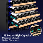 24 Inch Wine Cooler Refrigerator, 179 Bottles Professional Wine Cellars with Powerful Compressor,Quiet Operation and Elegant Design for The Wine Lovers