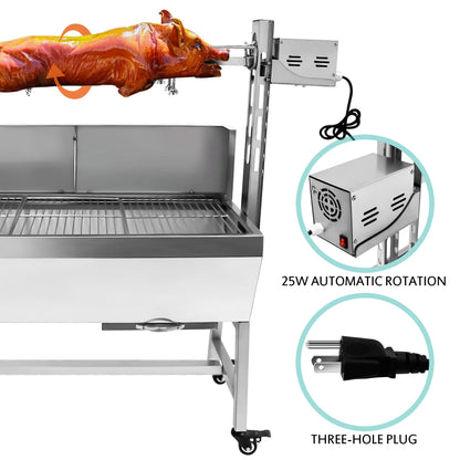 Stainless Steel Rotisserie Grill with Windscreen, Electric 25W Motor Outdoor Cooking Spit Roaster, 132 LBS BBQ Spit Roaster, BBQ Whole Pig Lamb Goat Charcoal Spit Grill Rotisserie Roaster System