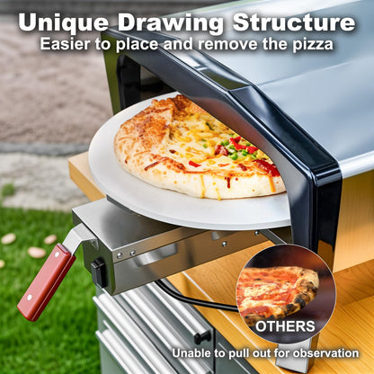 MELLCOM 20" Outdoor Gas Pizza Oven - Pull Out Handle & 360° Automatic Rotating Pizza Stone, Including Pizza Peel, Carry Bag, Portable Stainless Steel Propane Pizza Oven for Grill, Backyard and Camping