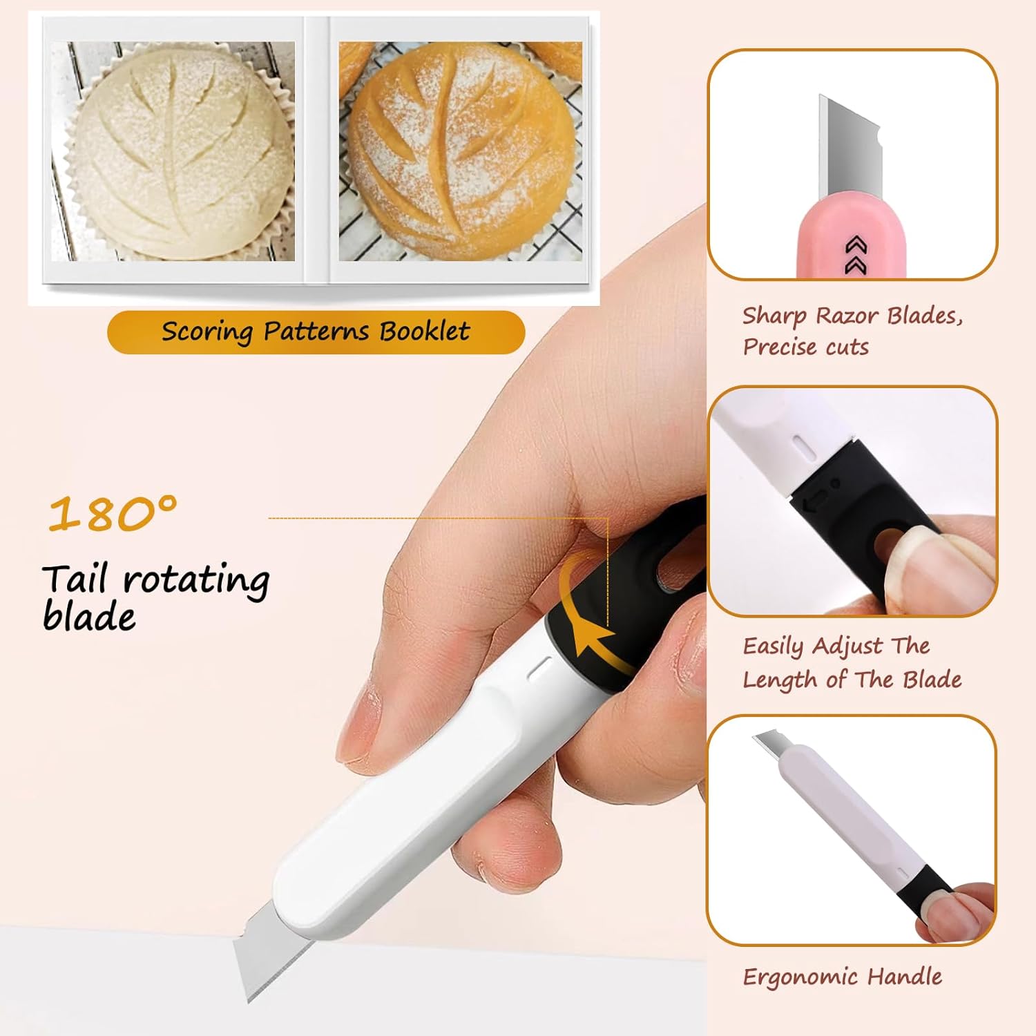 Bread Lame Dough Scoring Tool, 3PCS Retractable Sourdough Scoring Tool, Cutting Bread Scoring Tool, Bread Scoring Knife Razor for Bread Baking, Bread Cooking Supplies Accessories