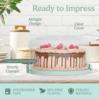 Cake Carrier with lid and Handle - Multipurpose Cake Stand with Lid for 10” Cake, Pie, Cupcakes - Cake Holder & Lid, Plastic Cake Container, Round Cake Cover for Transport & Storage (Seafoam Green)