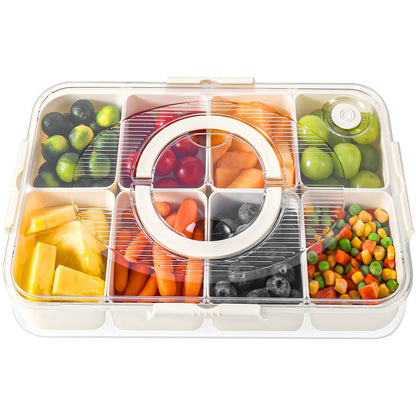 LUXEAR Divided Serving Tray with Lid and Handle Snack Box Charcuterie Container Dishwasher Safe 2Pack Snack Platters Portable Clear Organizer for Fruits, Candy, Snacks, Picnic, Party&Travel