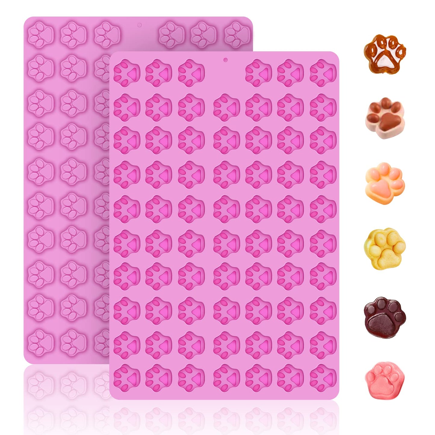 2 PCS Mini Silicone Molds, 106 Cavity Dog Bone + 69 Cavity Paw Mold for Baking Biscuits, Cookies, Candy, Chocolate, Jelly Pet Dog Treats