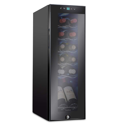 Ivation 12 Bottle Compressor Wine Cooler Refrigerator w/Lock, Large Freestanding Wine Cellar Fridge, 41f-64f Digital Temperature Control Glass Door Black