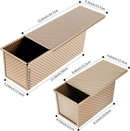 Upgrade Pullman Loaf Pan with Lid, Pullman Loaf Pan 2.2 LB/1 LB, 2 Pack Nonstick Sandwich Bread Pan, for Bread, Sandwiches, and Toast, Golden, Deep Side and Corrugated