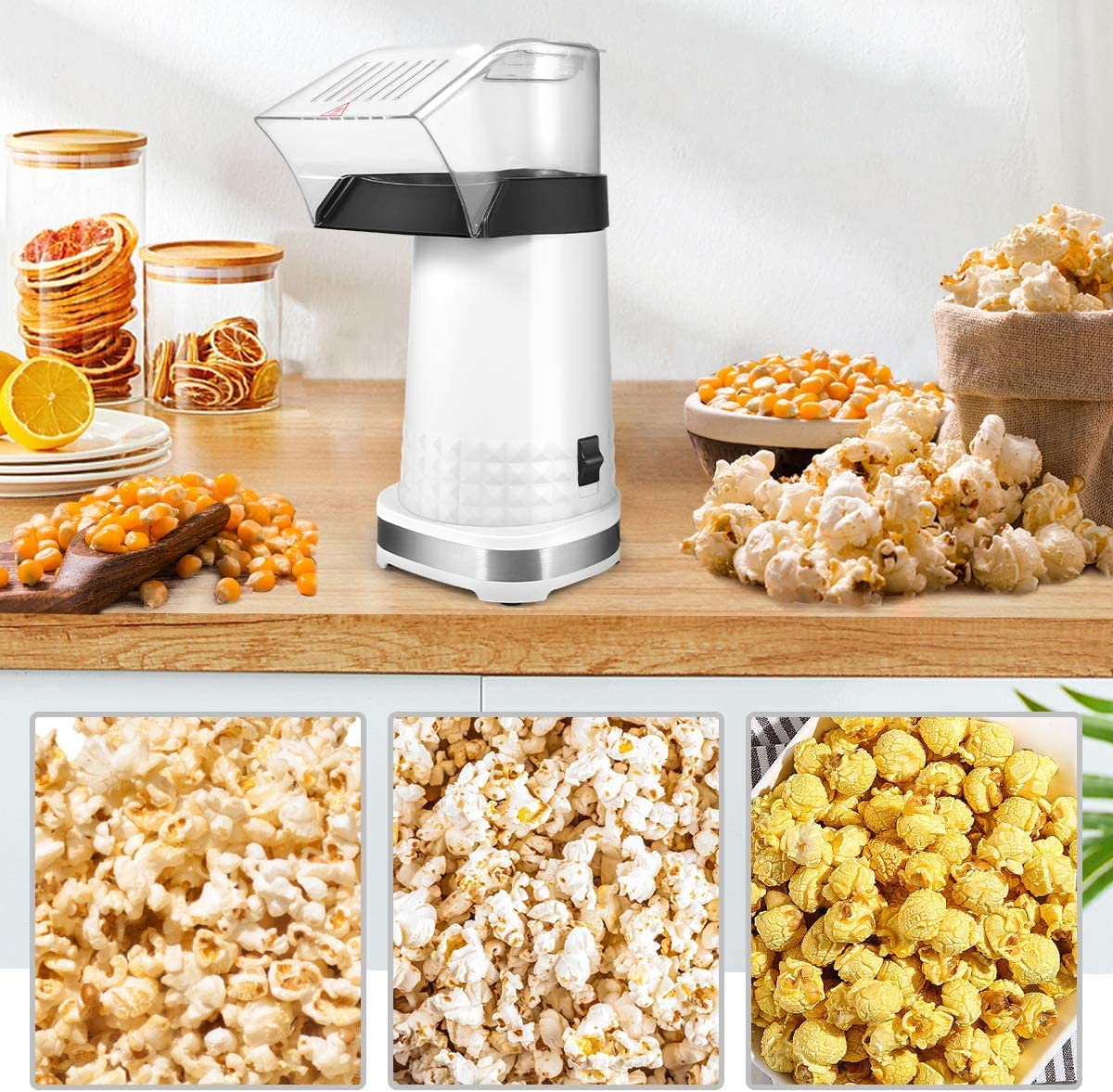 Popcorn Machine, 4.5 Quarts On/Off Switch, High Popping Rate & 2 Min Fast Popping Air Popper Popcorn Maker, 1200w, No Oil, BPA-Free, ETL Certified Popcorn Maker Machine, Popcorn Poppers for Home