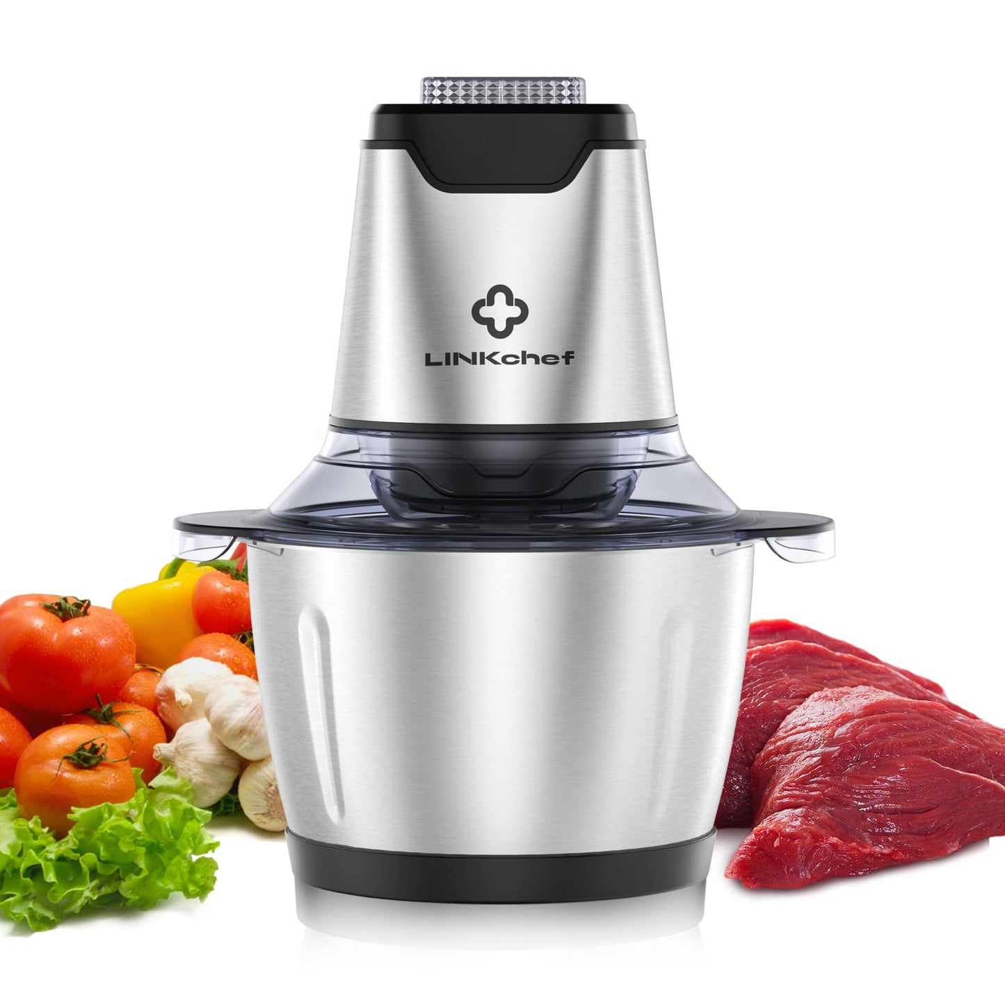 LINKChef Food Chopper, 5 Cup Food Processor Mini Electric, 1.2L 250W Meat Grinder with 4 Bi-Level Blades, Stainless Steel Mincer for Kitchen, Vegetable, Onion, Garlic, Salad, Baby Food, Fruit, Nuts