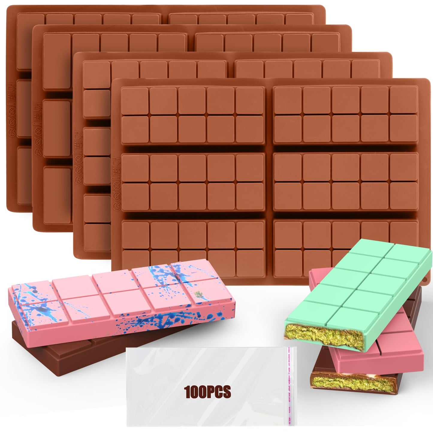 Palksky (2 Pcs) 8 Cavity Rectangle Granola Bar Silicone Mold/Nutrition/Cereal Bar Molds Energy Bar Maker for Chocolate Truffles Ganache Bread Brownie Cornbread Cheesecake Pudding Butter Mould