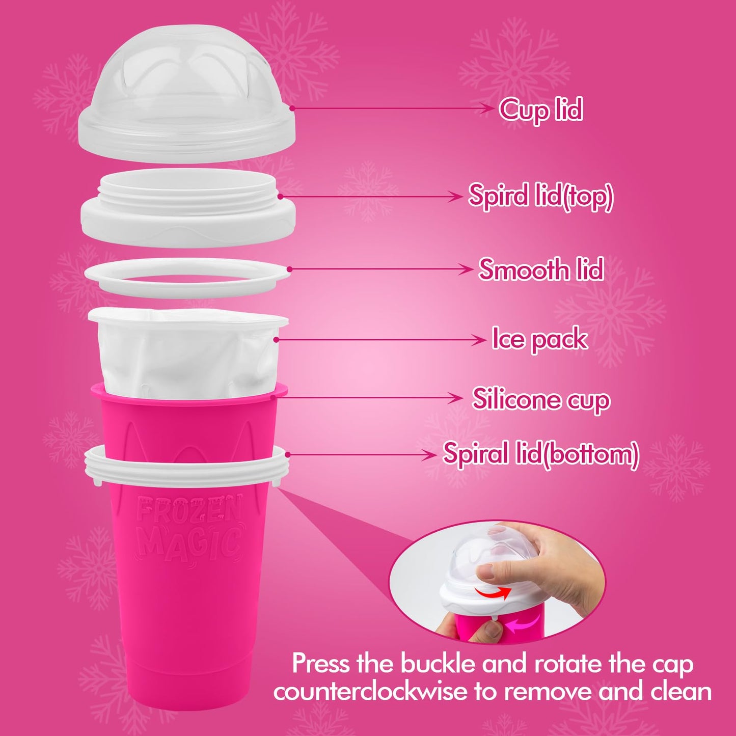 Slushie Maker Cup - DIY Magic Slushy Maker Squeeze Cup, Portable Smoothie Squeeze Cup for Juices, Milk and Ice Cream Make, Double Layer Squeeze Slushy Maker Cup, Birthday Gifts for Friends&Family Pink