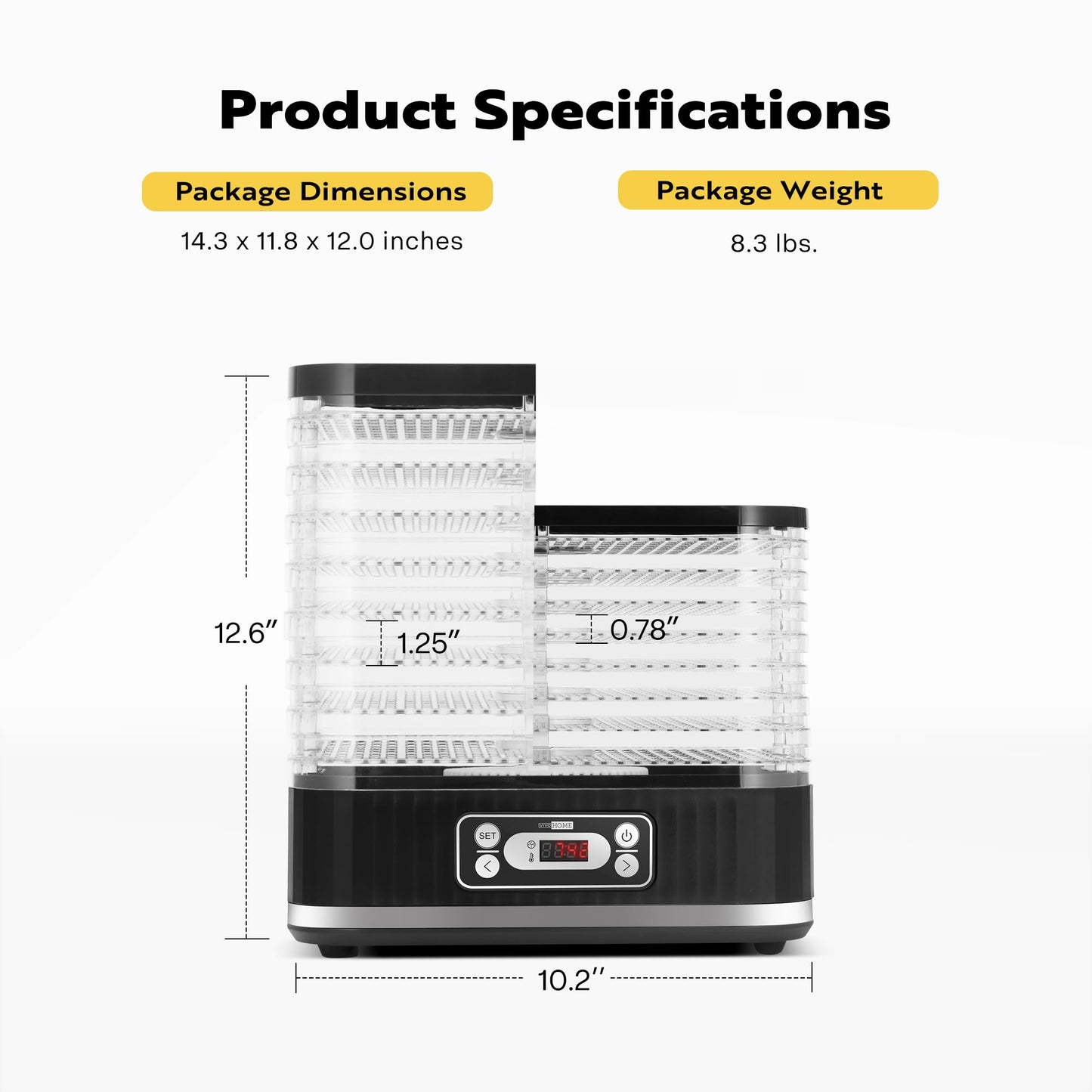 VIVOHOME Food Dehydrator, Electric 8 Trays Hydrator Machine with 72H Digital Timer and Temperature Control for Fruit Vegetable Meat Jerky Herb Beef Mushroom, Black