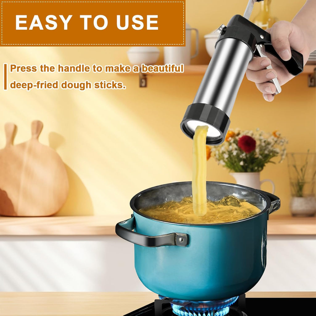 Churro Maker Machine, Stainless Steel Churro Gun Kit, Churros Maker Gun, Cookie Press Set with 1 Tips, 3 Discs, 2 Brushes