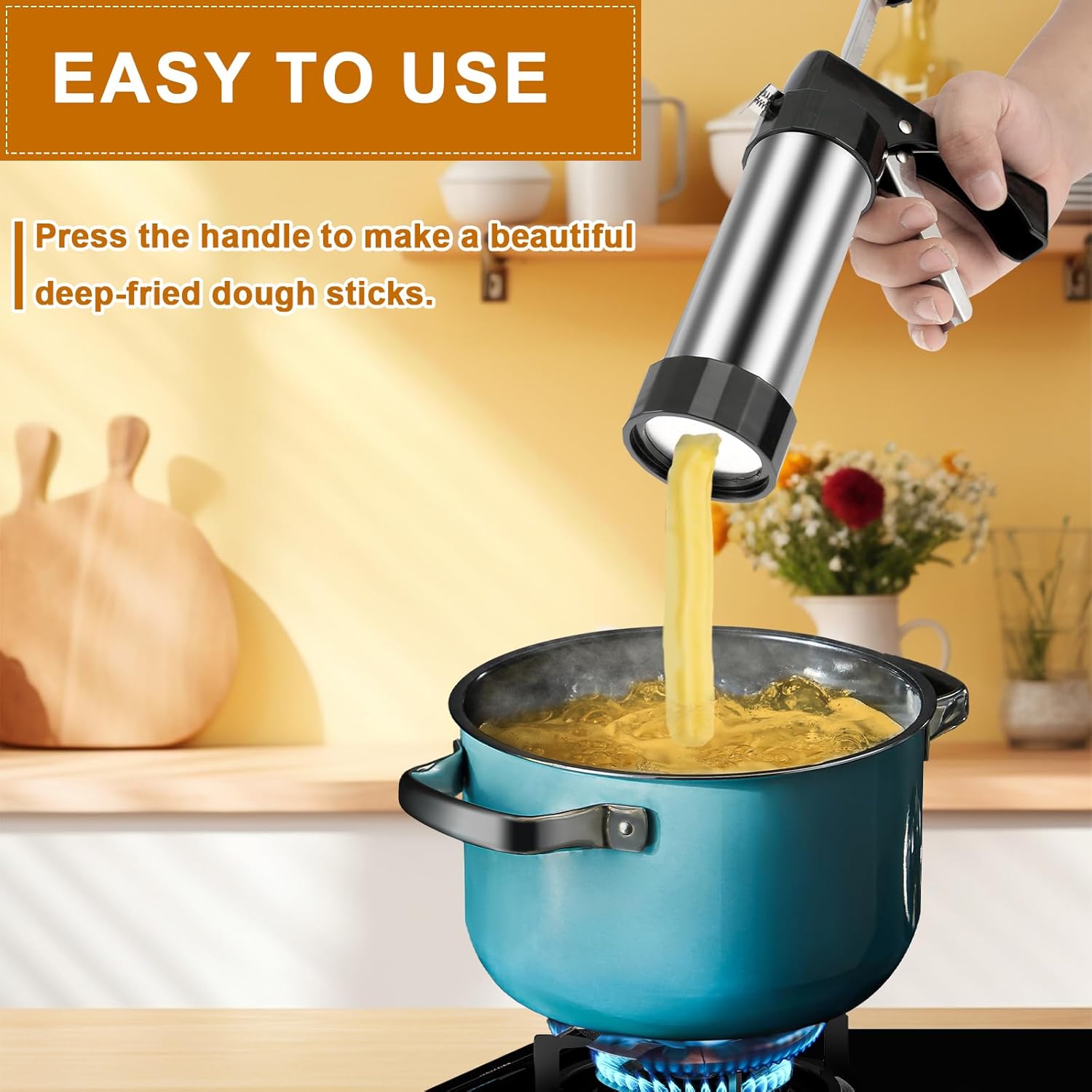 Churro Maker Machine, Stainless Steel Churro Gun Kit, Churros Maker Gun, Cookie Press Set with 1 Tips, 3 Discs, 2 Brushes