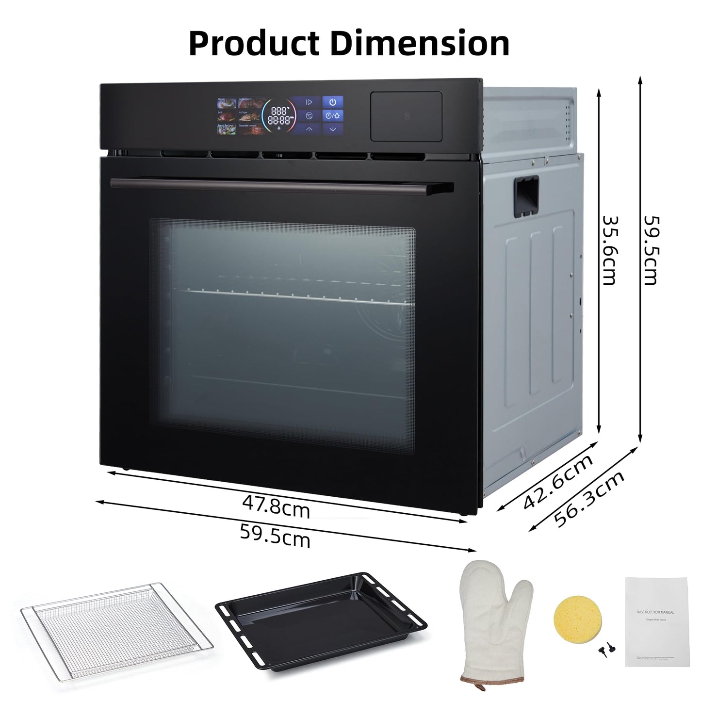 Single Wall Oven 24", 2.5 Cu.f (70L) Built-in Electric Oven with 108 Smart Menu 8 Baking Modes Air Frying Function 3D Surround Heating, ETL Certified, Stainless Steel