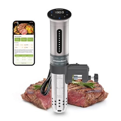 KitchenBoss Wifi Sous Vide Cooker: Ultra-quiet Sous Vide Machine Immersion Circulator APP Control 1100W, IPX7 Waterproof Sous-vide Precision Cooker Accurate Temperature Digital Display, Silver