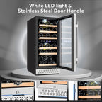 Tylza Mini Fridge 15 Inch Wine Cooler Under Counter, 30 Bottle Dual Zone Wine Fridge with Stainless Steel, Wine Refrigerator Freestanding, and Built-in Wine Cellars