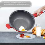 TIBORANG Nonstick 8 in 1 Multipurpose Woks and Stir Fry Pans,12.6 Inch 6L Heat Indicator Diecast Aluminum Titanium Coating Chinese Wok Pan with Lid, Silicone Spatula,Steamed Grid(Crimson Red)…