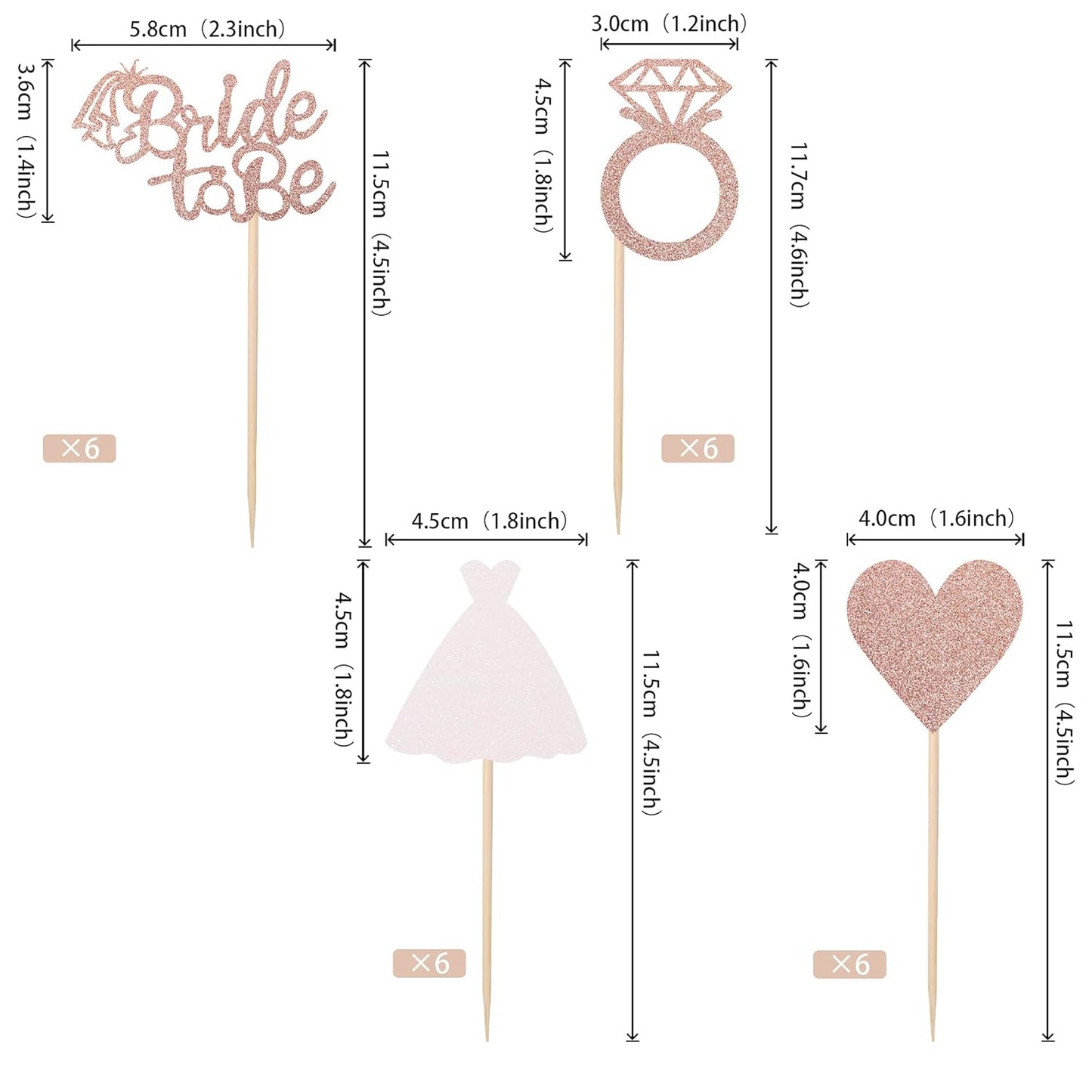 24 PCS Bride to Be Cupcake Toppers with Heart Ring Dress Bridal Shower Cupcake Picks Wedding Engagement Bachelorette Party Cake Decorations Supplies