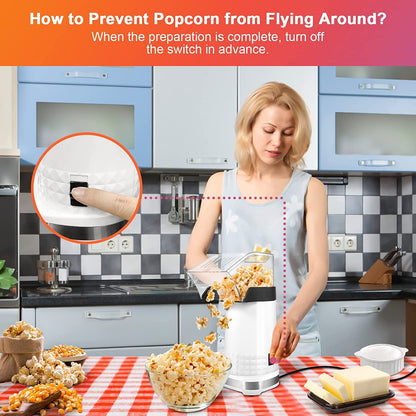 Popcorn Machine, High Popping Rate Air Popper Popcorn Maker, 4.5 Quarts, 1200w, 2 Min Fast Popping Air Popper, No Oil, BPA-Free, Mini Popcorn Machine with ETL Certified, Popcorn Poppers for Home