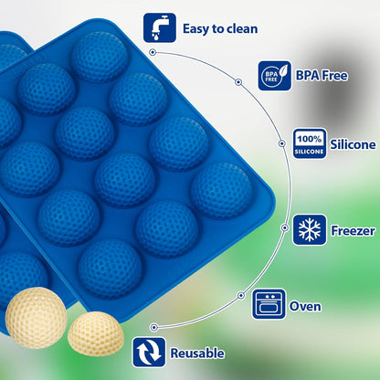 Webake Golf Ball Chocolate Molds, Silicone 12-Cavity Mold for Cake Decorations, Hot Chocolate Bomb, Candy (Pack of 2)