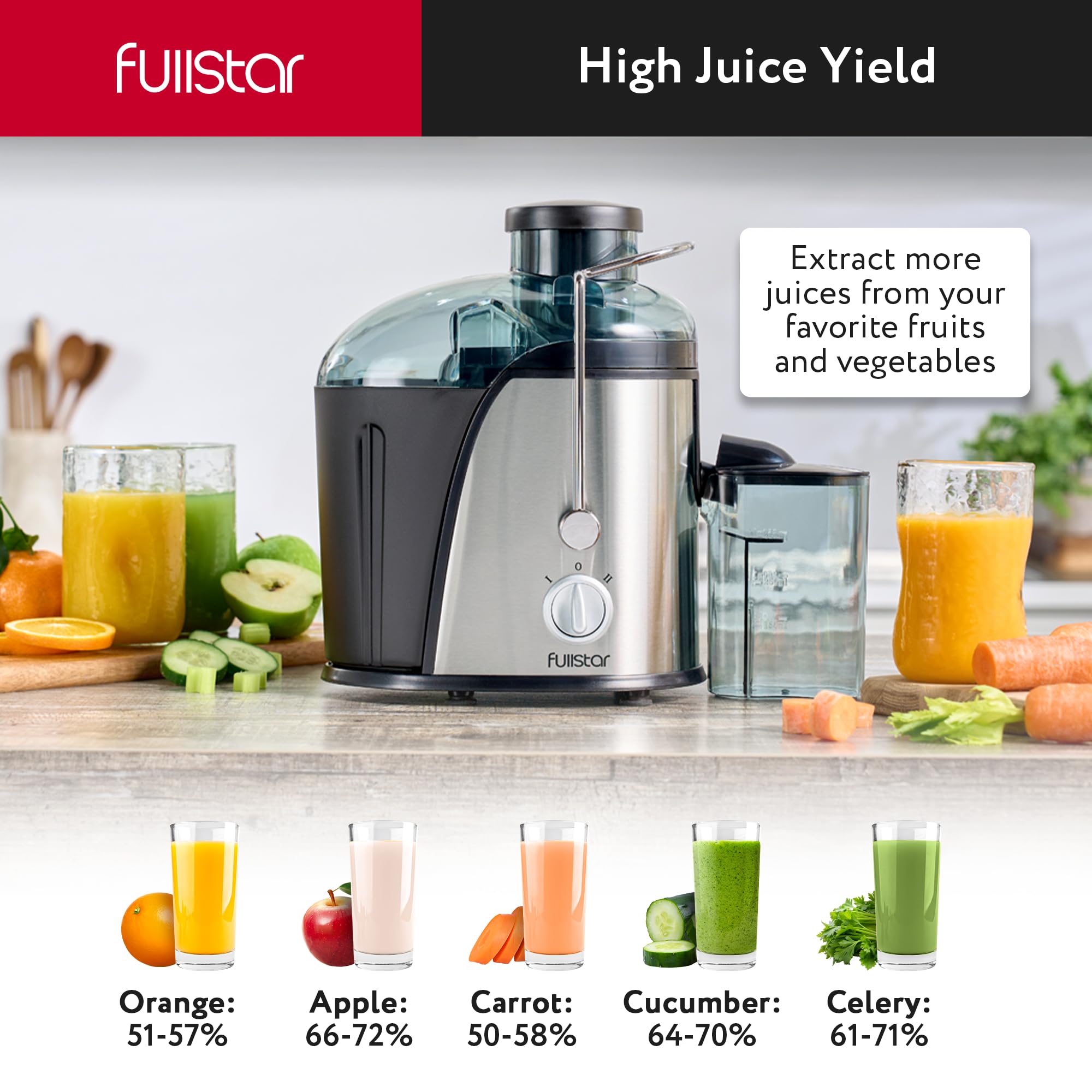 Fullstar Juicer Machines Vegetable and Fruit Juicer - 2-Speed Small Juicer, Juice Extractor Machine, Juice Maker Machine, Juice Maker, Fruit Juicer Machine, BPA Free Compact Juicer (Black)