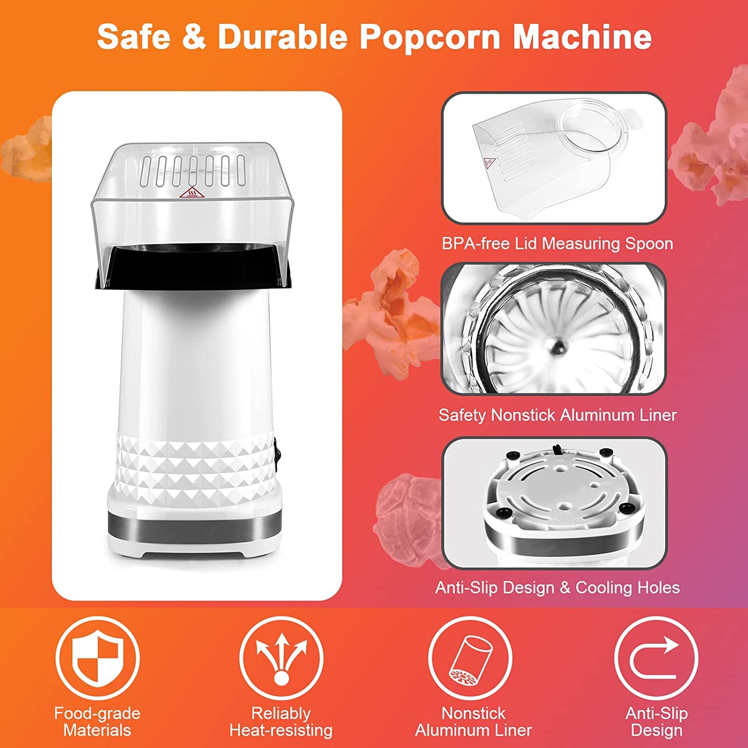 Maszyna do popcornu, maszyna do popcornu Air Popper o dużej wydajności, 4,5 kwarty, 1200 W, 2 minuty szybkiego popcornu, bez oleju, bez BPA, miniaturowa maszyna do popcornu z certyfikatem ETL, maszyny do popcornu do domu