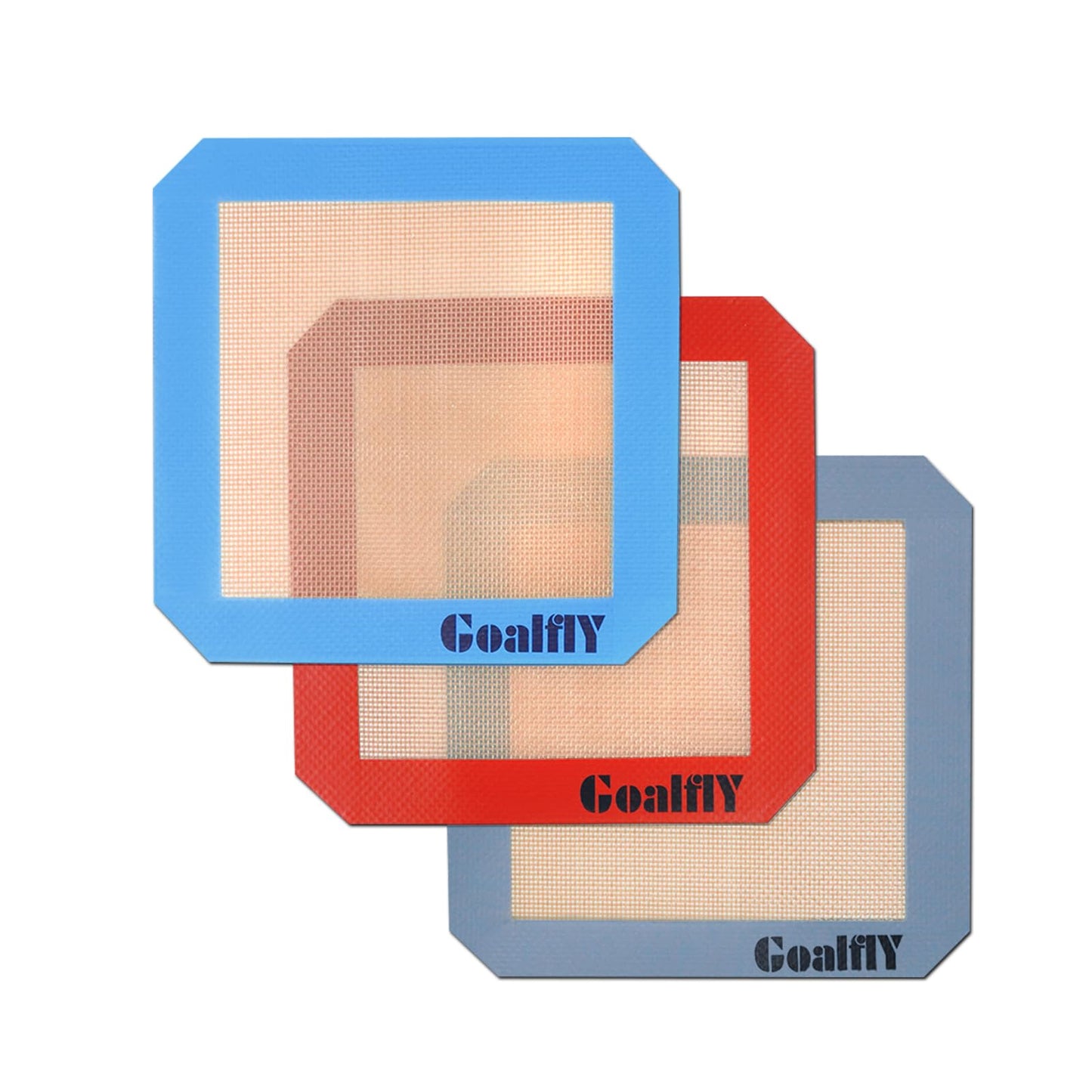 Small Silicone Baking Mat Sheet (11.8 x 8.5 IN), 3 Pieces Baking Mat Set, Reusable Silicone Mat for Oven, Toaster, Baking Tray, Baking Pan (Red, Blue, Grey)