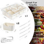 Snackle Box Container,Portable Snack Box 8 Compartment Divided Serving Tray with Lid and Handle,Clear Storage Organizer for Fruit Candy Nuts Veggie-Perfect for Road Travel Party（1 Pack）