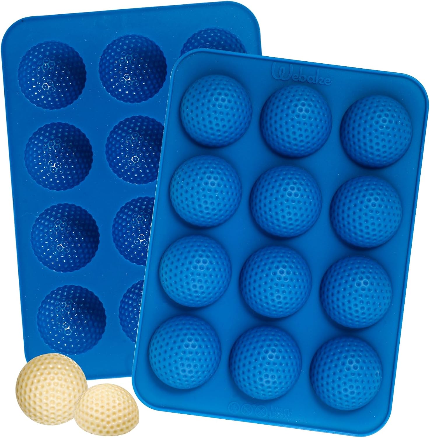 Webake Golf Ball Chocolate Molds, Silicone 12-Cavity Mold for Cake Decorations, Hot Chocolate Bomb, Candy (Pack of 2)