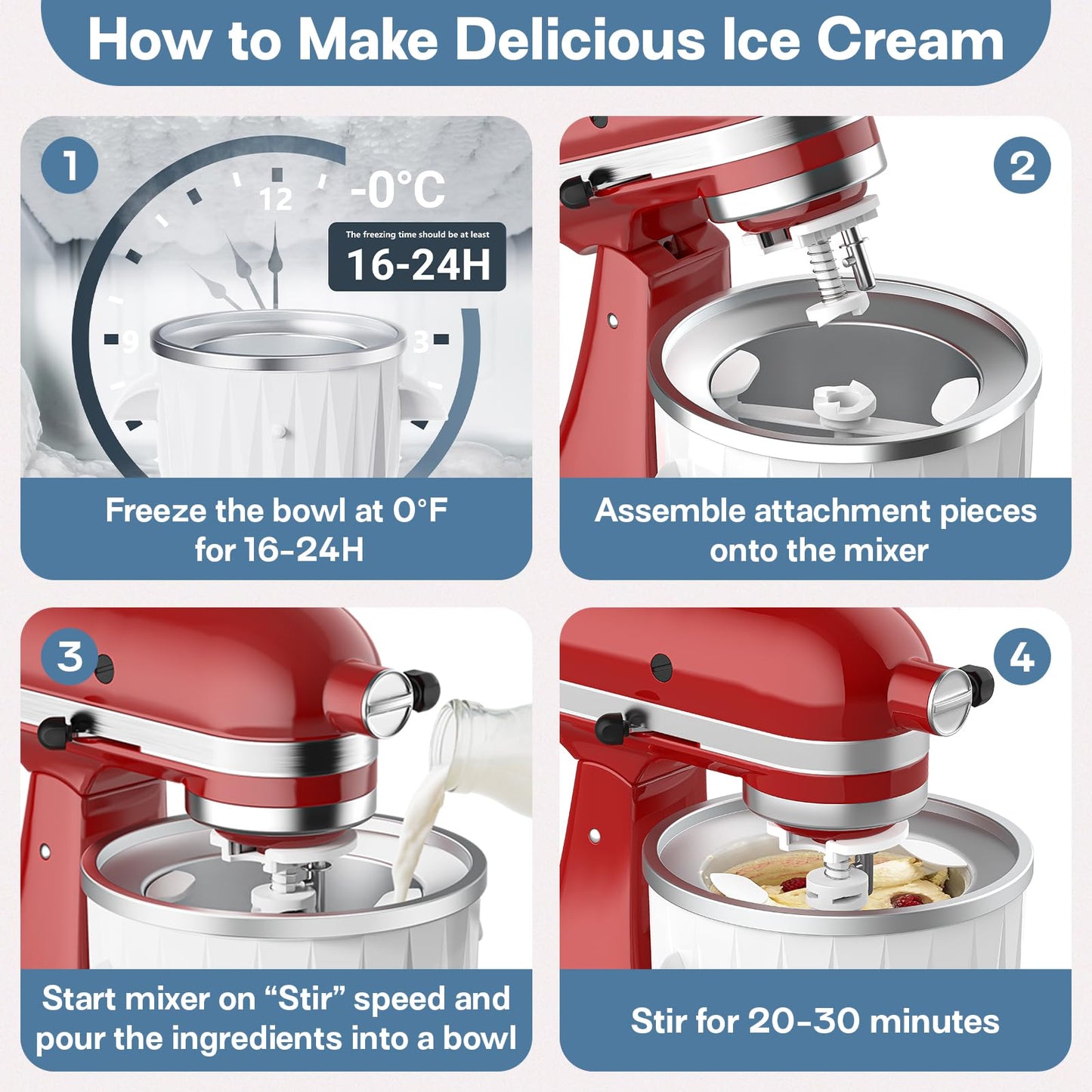 Hozodo Ice Cream Attachment for Kitchenaid, 2 Quart Frozen Ice Cream & Sorbet Gelato Maker for Kitchenaid Ice Cream Maker Attachment, Compatible 4.5 Qt and Larger Stand Mixers with Ice Cream Scoop