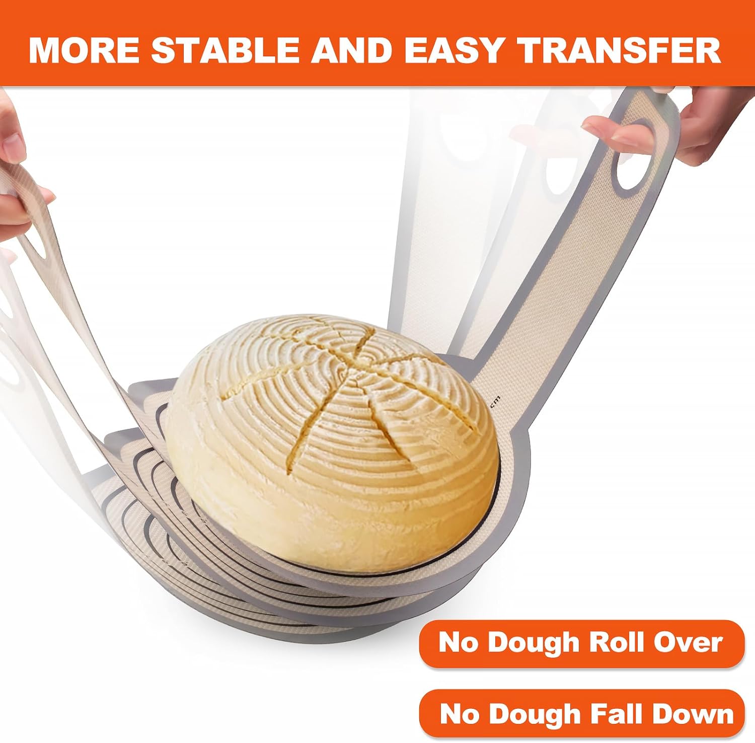 Silicone Bread Sling Dutch Oven - Best Japan Silicone Non-Stick & Easy Clean Reusable Baking Mat With Extra Long Handles, 2 Grey Set for Transferable Dough