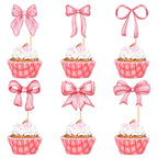 20 Pack Bow Cupcake Toppers Birthday Bowknot Ribbons Coquette Pink Bow High Footed Cup Balloon Wall Party Decorations Bridal Cake Dessert Picks Baby Girl Boy Wedding Party Supplies pink1