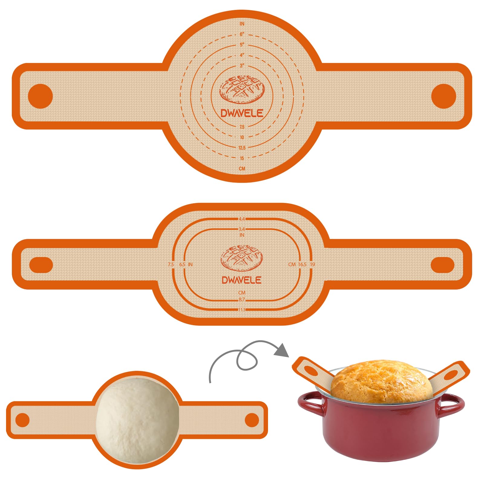 Silicone Bread Sling for Dutch Oven, Non-Stick & Easy to Clean Bread Baking Mat Set, 2 Pcs Reusable Bread Sling with Long Handle to Transfer Sourdough