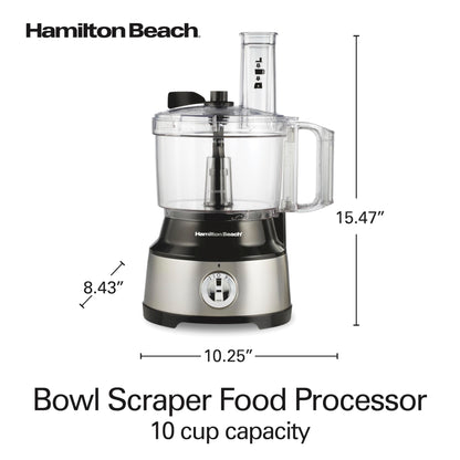 Hamilton Beach Food Processor & Vegetable Chopper for Slicing, Shredding, Mincing, and Puree, 10 Cups + Easy Clean Bowl Scraper, Black and Stainless Steel (70730)