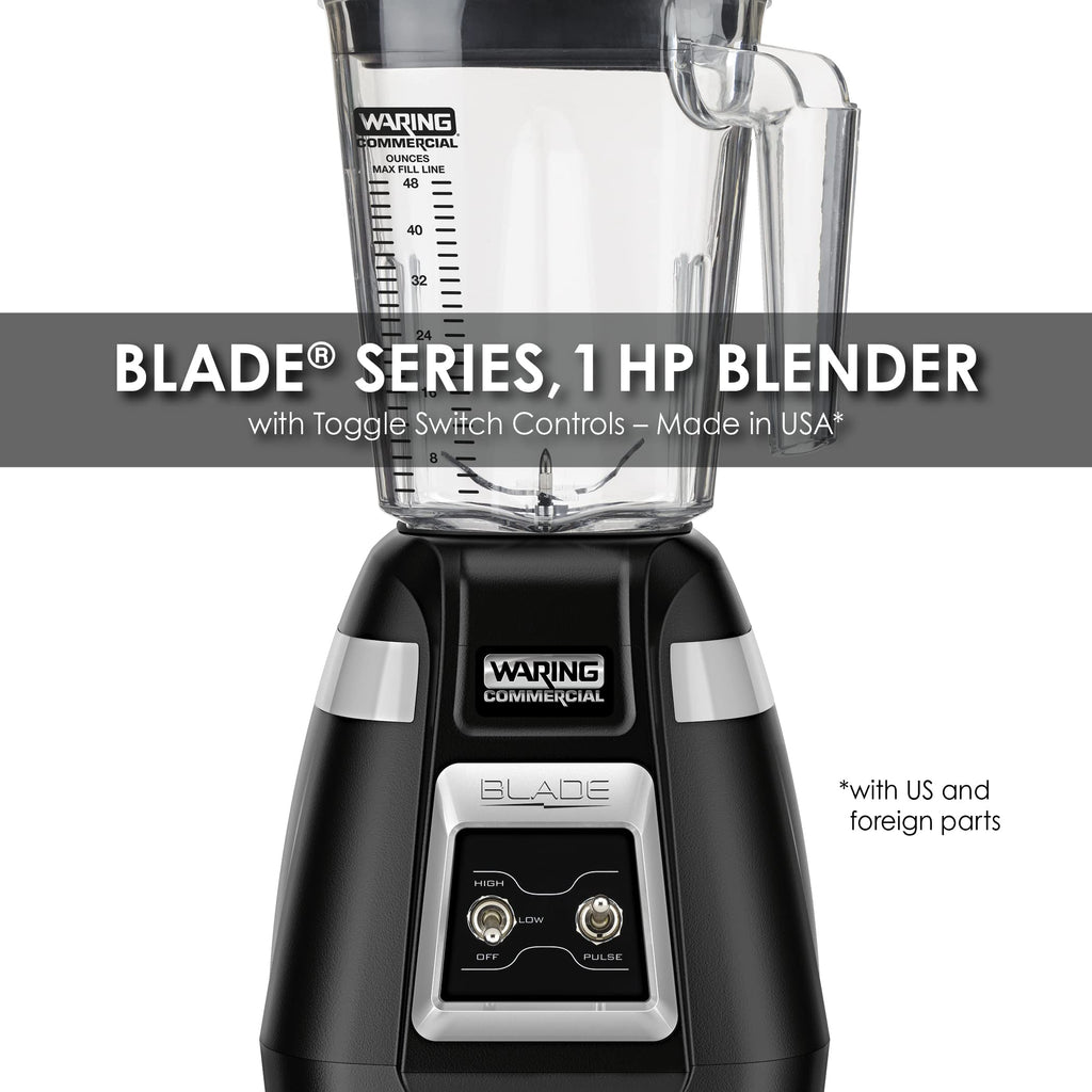 Блендер Waring Commercial BB300 Blade 1 HP з тумблерним керуванням та функцією імпульсного режиму, контейнер для штабелювання з кополіестеру без бісфенолу А об'ємом 48 унцій, 120 В, 5-15-фазна вилка, чорний колір