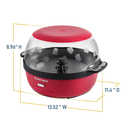 West Bend Stir Crazy Hot Oil Popcorn Popper, Popcorn Maker Machine with Large Serving Bowl Lid and Stirring Rod, 6 Qt, Red