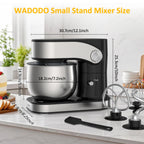 WADODO Stand Mixer, 3.2Qt Small Kitchen Mixer,6 Speeds Electric Food Mixer,Lightweight 304 Stainless Steel Kitchen Mixer with Bowl, Egg Whisk, Dough Hook, Flat Beater & Splash Guard - for Daily Use