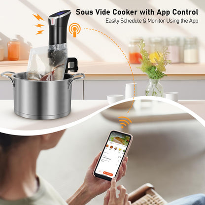 Hooflszcok Sous Vide Machine Precision Cooker, App Controlled Immersion Circulator with Digital Touch Screen,Quiet and Energy Efficient Includes Timer Function and Recipe Book for Beginners Home Chefs