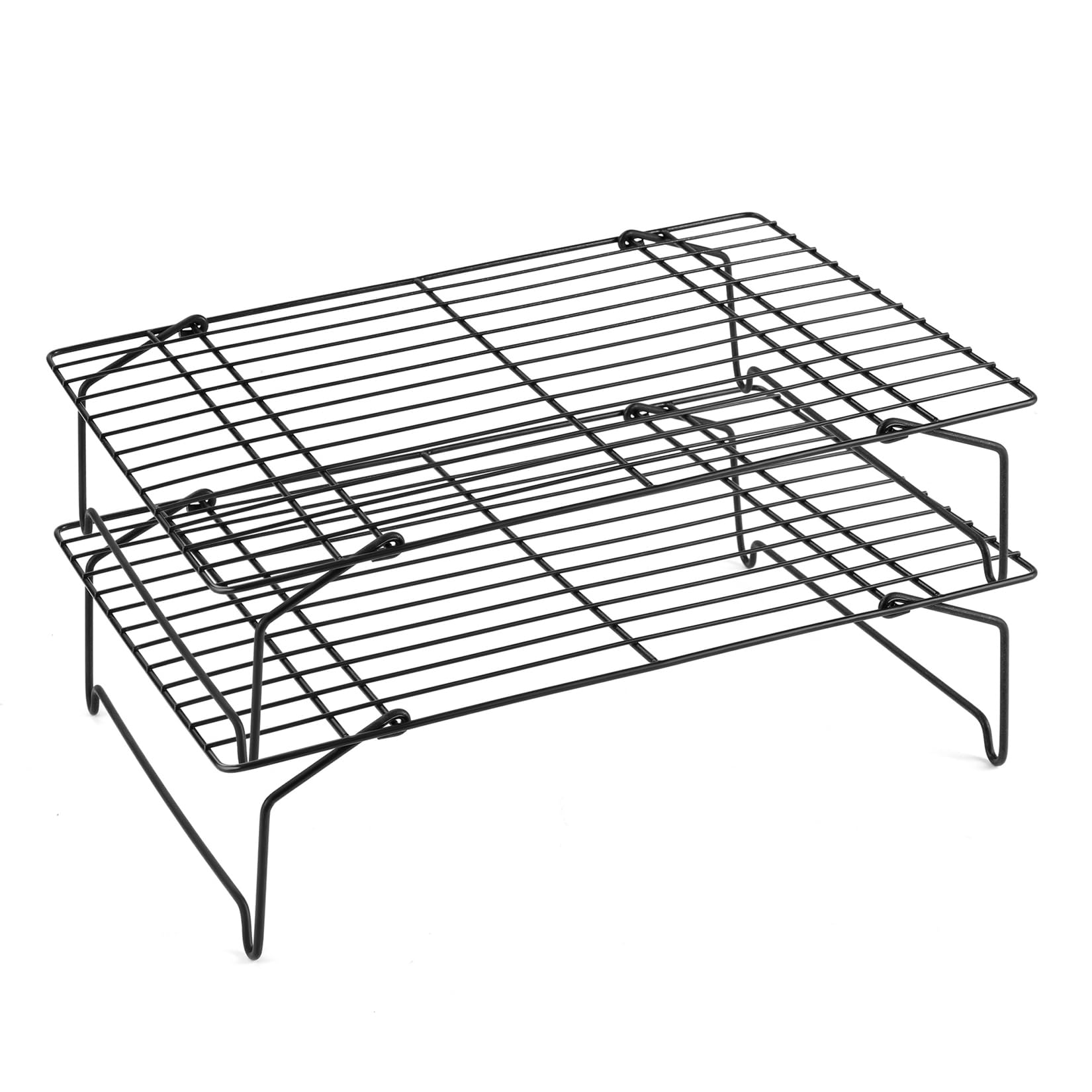 P&P CHEF Cooling Rack Set of 2, 2-Tier Stackable Stainless Steel Wire Racks for Baking Cooking Cooling Roasting, Collapsible & Heavy Duty, Oven Safe & Easy Clean, 15" x 10", Silver