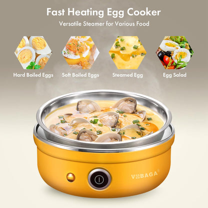 VOBAGA Electric Egg Cooker, Rapid Egg Boiler with Auto Shut Off for Soft, Medium, Hard Boiled, Steamed Eggs, Vegetables and Dumplings, Stainless Steel Tray with 7-Egg Capacity (Yellow)