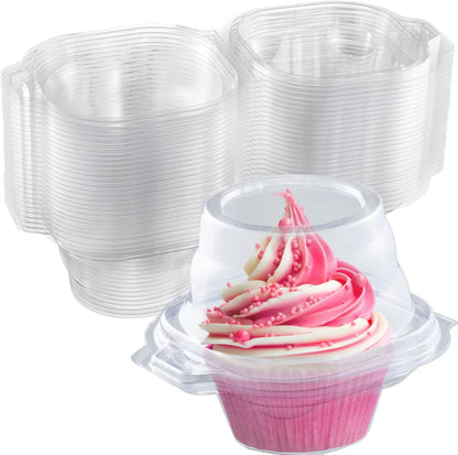 Individual Cupcake Containers (100 Pack) | Clear Plastic Disposable Cupcake Boxes/Holders | Single Cupcake Holder with Dome Lid Bulk | BPA-Free Plastic Cupcake Muffin Container Carrier Boxes to Go