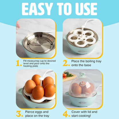 Tasty Mini Rapid Egg Cooker, 5-Egg Capacity for Perfect Hard Boiled Eggs or Omelets, Auto Shut Off, Aqua