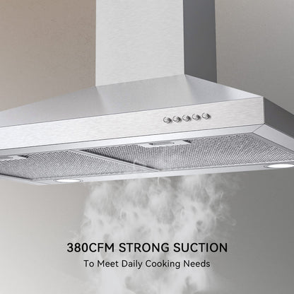 Hermitlux Range Hood 30 inch Stainless Steel, Wall Mount Vent Hood for Kitchen with Charcoal Filter, Ducted/Ductless Convertible