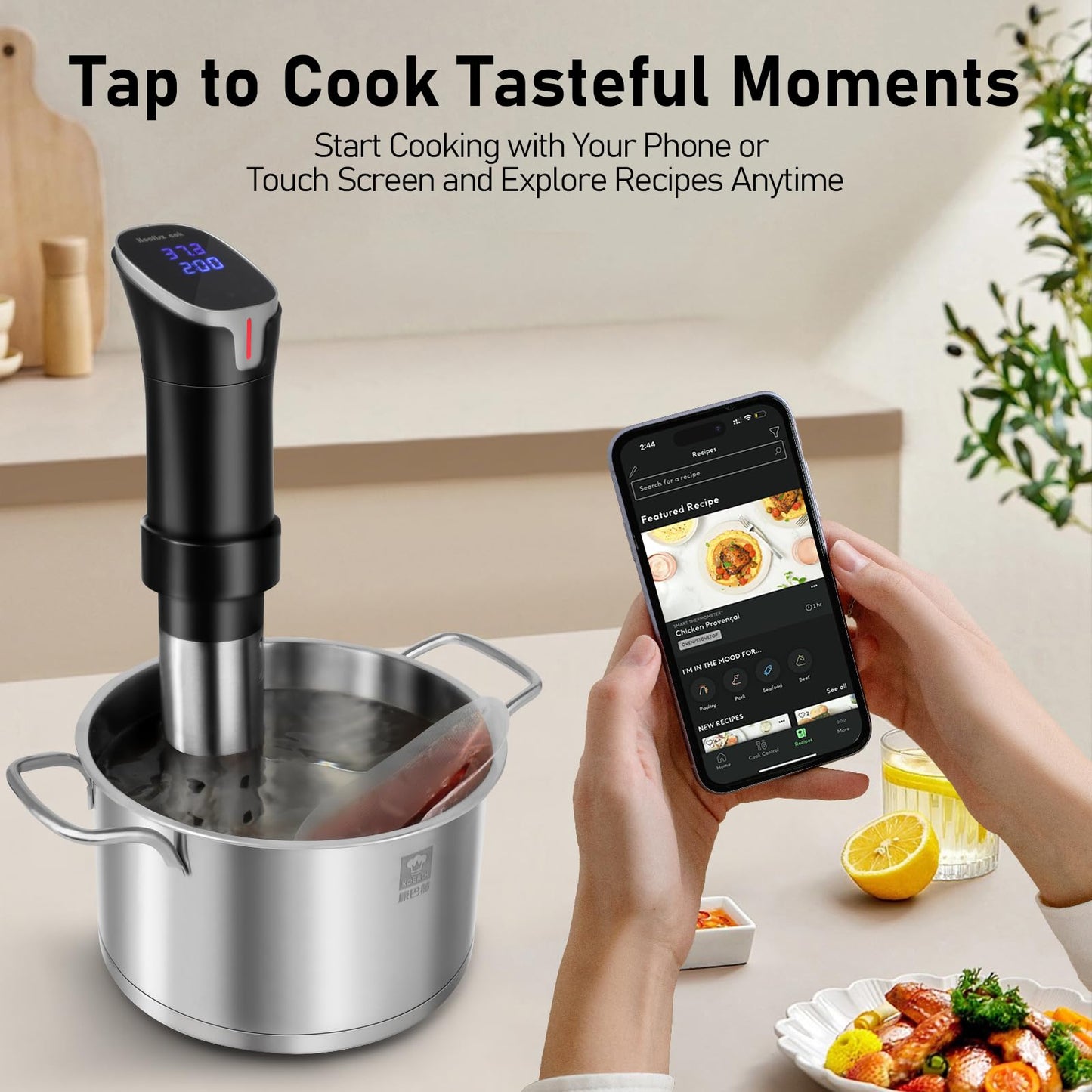 Hooflszcok Sous Vide Machine Precision Cooker, App Controlled Immersion Circulator with Digital Touch Screen,Quiet and Energy Efficient Includes Timer Function and Recipe Book for Beginners Home Chefs