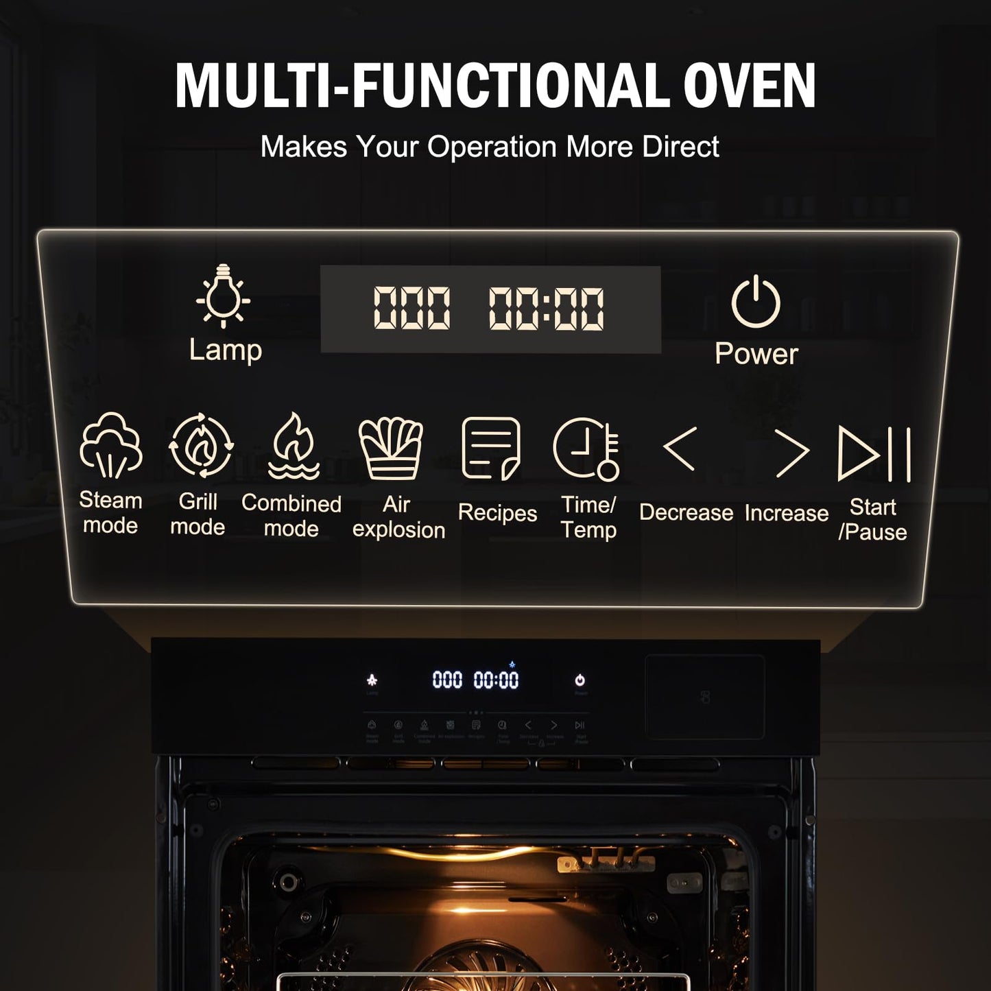 PioneerWorks 24" Electric Single Wall Oven, 3000w, 240V, 2.5Cu.ft Built-in Electric Convection Oven, 8 Baking Modes, with Air Frying Function, 3D Surround Heating, Timer, Safety Lock