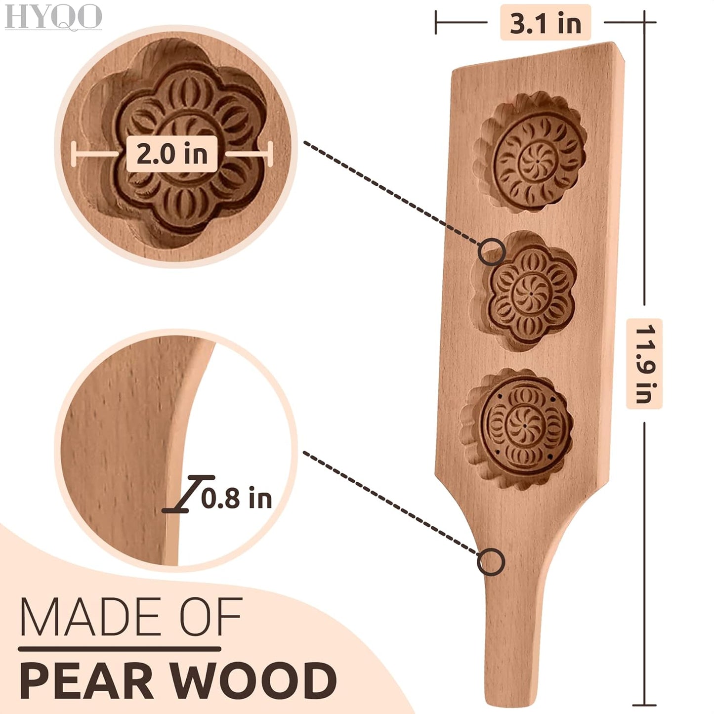 Wooden Cookie Molds for Baking - Moon Cake Molder Cookie Stamps Chinese Mooncake Mold - 3 Wooden Flowers Cookie Stamp Baking Moon Cake Mold for Muffin, Chocolate Mold Pie Stamps Dough Butter